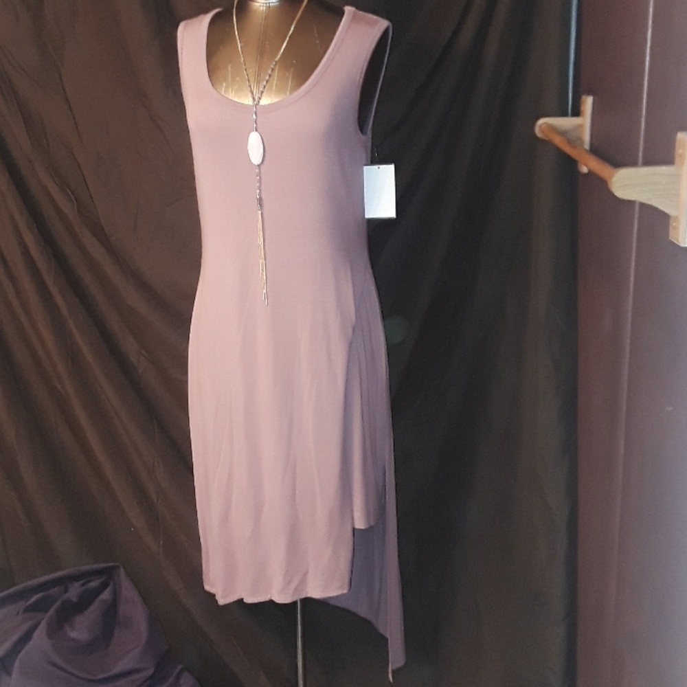 ** Connected Apparel Layer Swing Dress Asymmetrical Sleeveless Layered Slip Midi - Picture 2 of 8